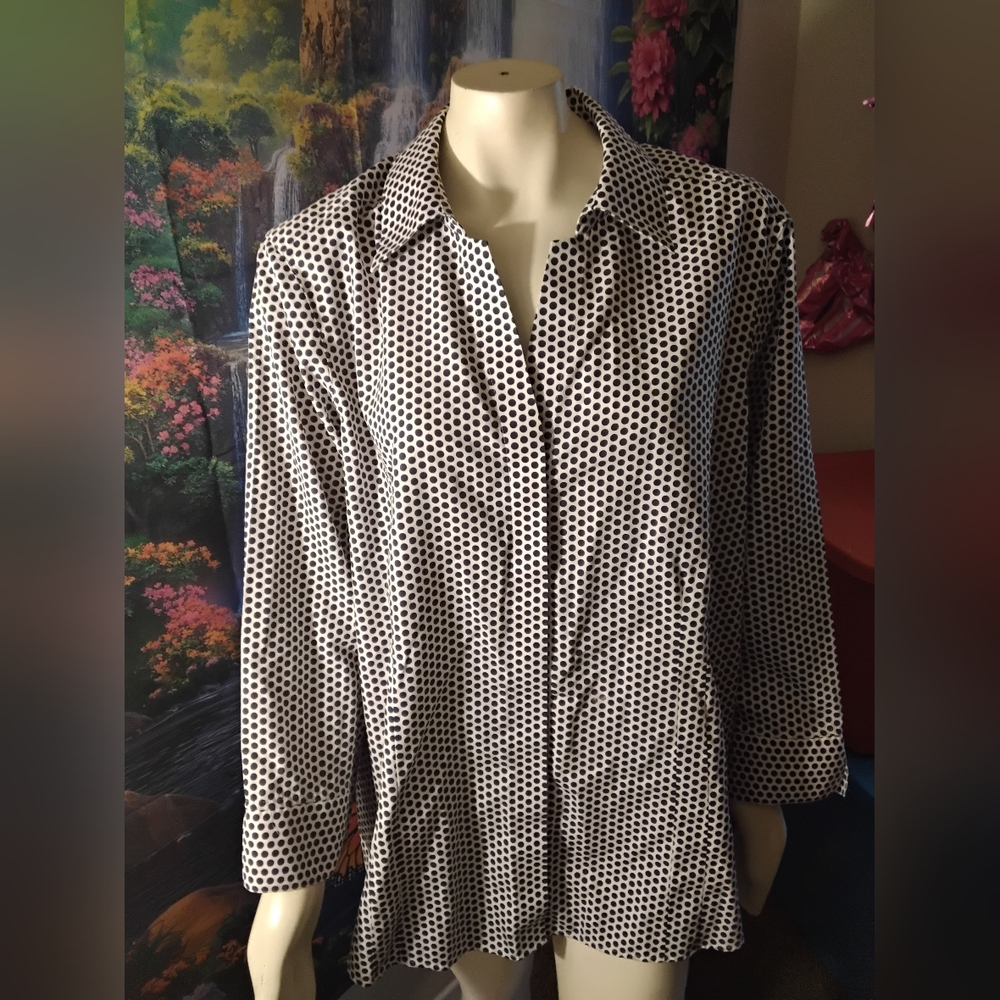 Foxcroft non iron Polka Dot blouse top 100% cotton Women's size 22W XXL
